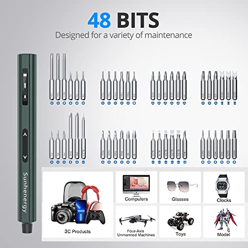 Mini Electric Screwdriver- Sunhenergy Small Cordless Precision Electric Screwdriver Set With 48 Magnetic Bits, 5 Gears Torque Oled Display, Rechargeable Portable Repair Tool Kit For Phone Camera Watch #TOP3
