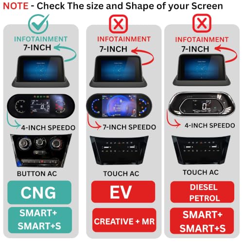 Image of Wisely 4Pcs - Screen Guard for TATA NEXON (2026) SMART+ CNG /SMART+S CNG Car Display Protector - 7 inch INFOTAINMENT + 4 inch MID + STEERING + AC Panel (Manual Buttons) - Stereo Facelift Accessories