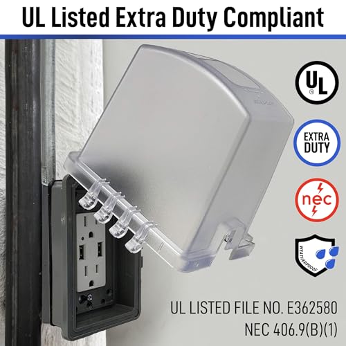 Image of Sealproof 1-Gang Extra Deep Weatherproof in Use Outdoor Duplex Outlet Cover with Box Kit, Lockable, UL Extra Duty Compliant, 18 Configurations