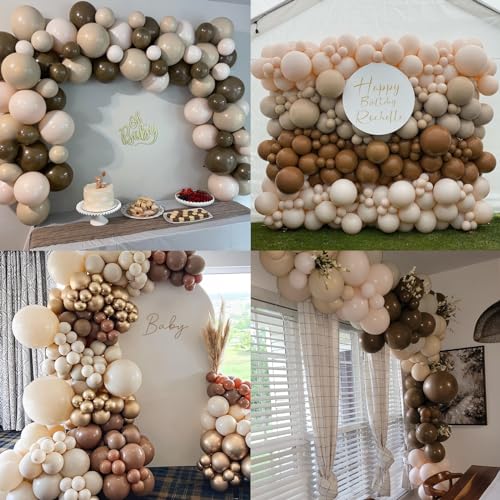 Image of Brown Beige Gold Balloons Blush Neutral Tan Sand White Champagne Latex Balloon 50pcs 12inch Retro Apricot Cococa Coffee Helium Balloons for Bear Boho Birthday Baby Shower Party Decorations