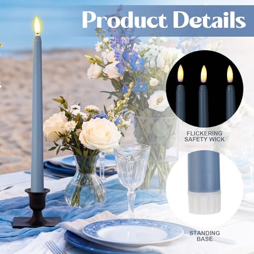 Image of Macarrie 24 Packs Flameless Taper Candles Battery Operated Fake 11 Inch Long Candlelight LED Flameless Candlesticks Flickering Tapered for Summer Fall Wedding(Haze Blue)