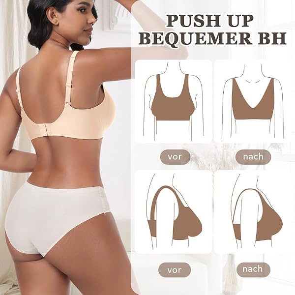 Jiuday Tiefer V Push Up BH ohne Bügel for Damen Bequemer BH für Große Brüste Starker Halt Seamless Soft Bra Bügelloser Gepols - 4