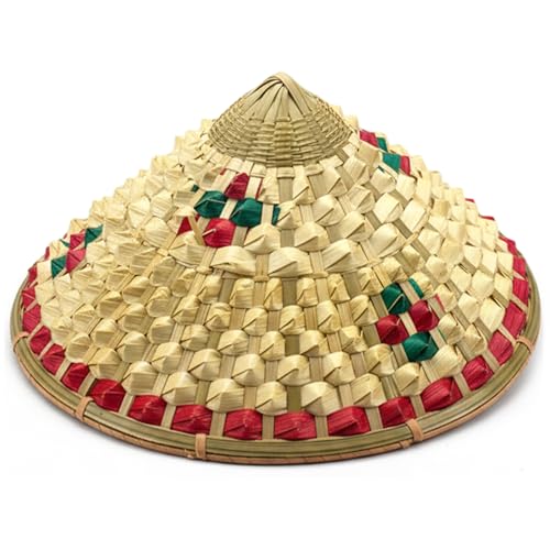 Monwssoe Chapeau de riz 36 cm, chapeau de paille chinois en bambou pour enfants, chapeaux coniques asiatiques naturels pour jeux en plein air, danse et Costumes