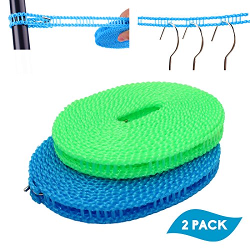 EverSport 2 Pack Clothesline Clothes Drying Rope Portable Travel Clothesline Adjustable for Indoor Outdoor Laundry Clothesline, Perfect Windproof Clothes Line, Hanger for Camping Travel & Home Use (Hills Portable 170 Clothesline Best Price)