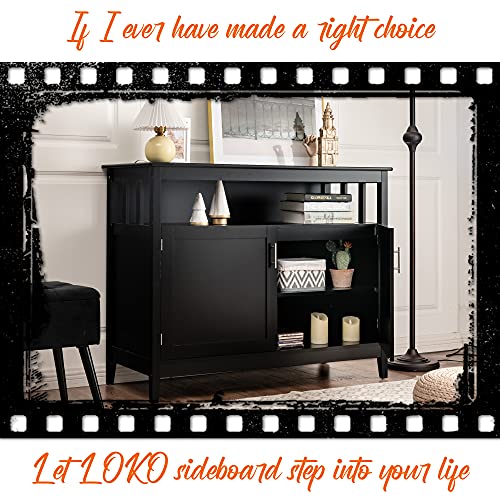 Loko Buffet Cabinet With Storage, Freestanding Kitchen Cabinet With Adjustable Shelf, Storage Sideboard Console Table, 45 X 20 X 36 Inches (Black) #TOP2