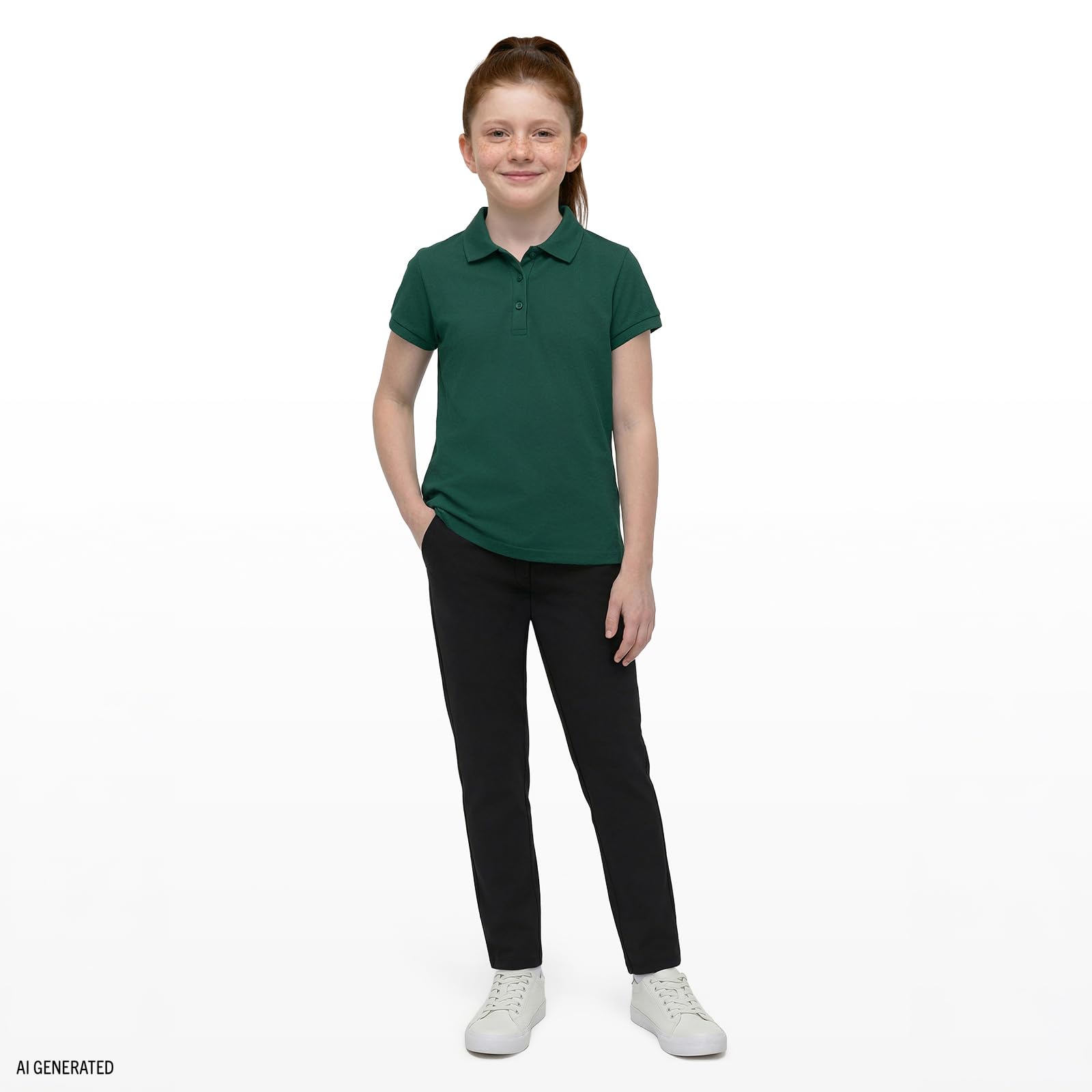 Izod Polo de Manga Corta para Uniforme Escolar, Cierre de Botón, Tela Entrelazada Cómoda Y Suave Camisa Niñas