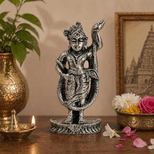 Image of eCraftIndia Lord Shrinathji Idol | Silver Finish Shrinathji Statue | Decorative Spiritual Showpiece for Home Decor & Gifting | Hindu God Murti for Temple & Living Space