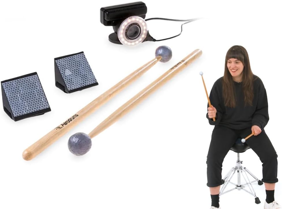 Aerodrums Portable Electronic Drum Set, Air Drumsticks, Pedals and Low Latency Camera, Quieter than Practice Pads, more Reliable & Accurate than Electronic Drum Sticks, Play Drums Anytime, Record MIDI