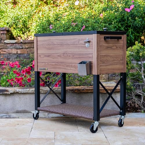 Permasteel 80 Quart Party Cooler, Rolling Ice Chest with Wheels and Handles for Indoor Outdoor Patio