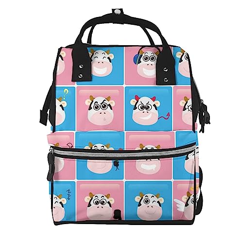 Sac à dos voyage et campus au style émoticône vache pour homme et femme moderne