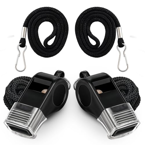 Pack de 2 Silbatos Profesionales con Cuerda y Protector de Silicona – Silbato Deportivo para Entrenador, Árbitro, Emergencia, Fútbol, Baloncesto – Incluye 2 Cuerdas Extra con Mosquetón