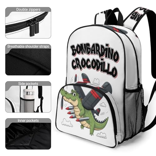 Bombardiro-Crocodilo Merch Large Travel Backpack Italian-Brainrot Meme Waterproof Lightweight Daypack White 44x32x19cm3