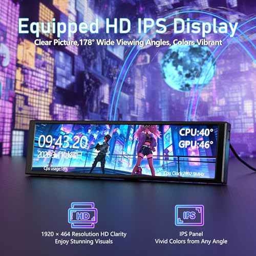 Image of A.JAZZ AKP02 9.2 inch Mini Monitor for PC,Computer Temperature CPU GPU RAM Data Display Secondary Screen, Adjustable Mounting for Any Computer Setup,IPS USB Mini Screen for PC Case Accessories-Black