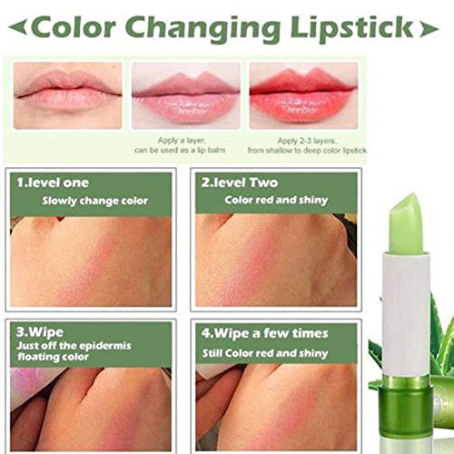 Aloe Vera 1PCS Lippenstift Lippenstift Feuchtigkeitsspendende Farbe, die langanhaltende Kingko Aloe Vera feuchtigkeitsspendende Lippenstift ändert (Grün)