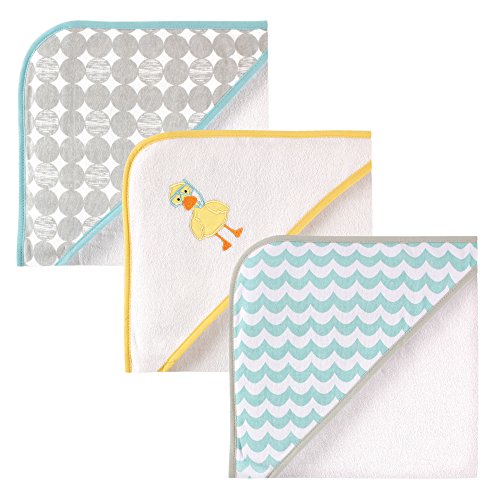 Image of Luvable Friends Unisex Baby Cotton Terry Hooded Towels, Scuba Duck, One Size