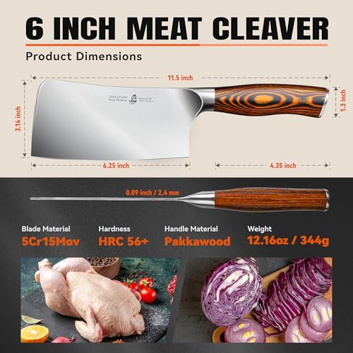 Image of TUO Meat Cleaver Knife, 6 inch Sharp Multi-Purpose Chopper for Meat Vegetable Cutting, German High Carbon Steel Butcher Knife with Pakkawood Handle
