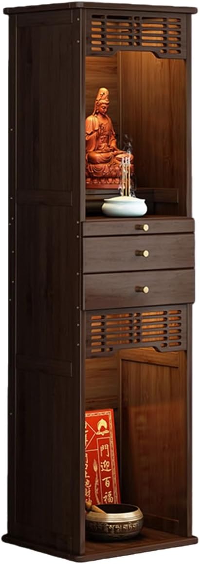 Personal Shrine Altar Table Chinese Cabinet Pedestal Offering Table Bamboo Prayer Meditation Table with Drawers and Storage for Living Room Bedroom Office(27.95x15.75x69.29in)