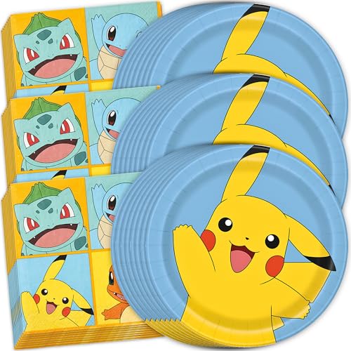 Pokemon Birthday Decorations Party Supplies, Plates and Napkins 32-Pack