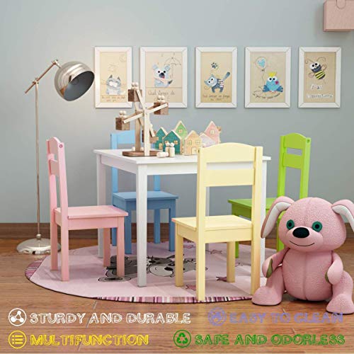 FANTASK 5-Piece Kids Table Chair Set, Color Table & 4 Chair Set