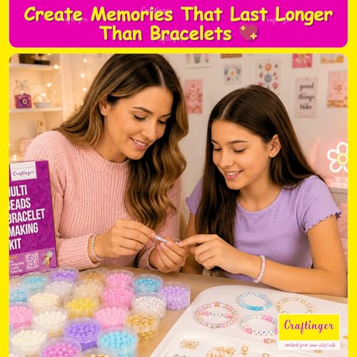Image of Craftinger Multi Beads for Jewellery Making Kit, Colorful Beads Set for Kids DIY Craft Bracelet Necklace Making, Activity Games for Girls Age 6-12 Years Old