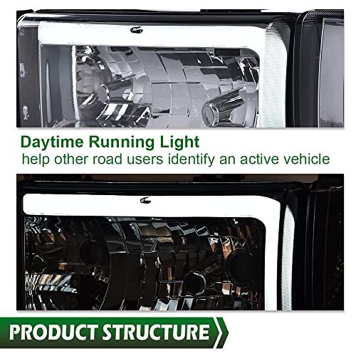 Image of GRAND ORANGE Led Drl Headlights Assembly, Compatible with Dodge Ram 1500 2500 3500 1994 1995 1996 1997 1998 1999 2000 2001 2002 Black Housing Clear Corner(Smoky lens Chrome Housing Clear Reflector)