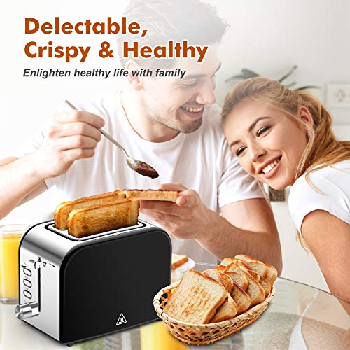 Toasters 2 Slice Best Rated Prime Wide Slot 2 Slice Toaster 1.5in with Bagel/Reheat/Cancel Function Stainless Steel Cool Touch Black Toaster for Bread with Removable Crumb Tray (Black)