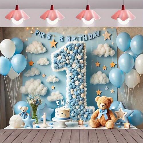 Fondo para Fotos Primer Cumpleaños Niño 5x3ft Azul miniatura 3