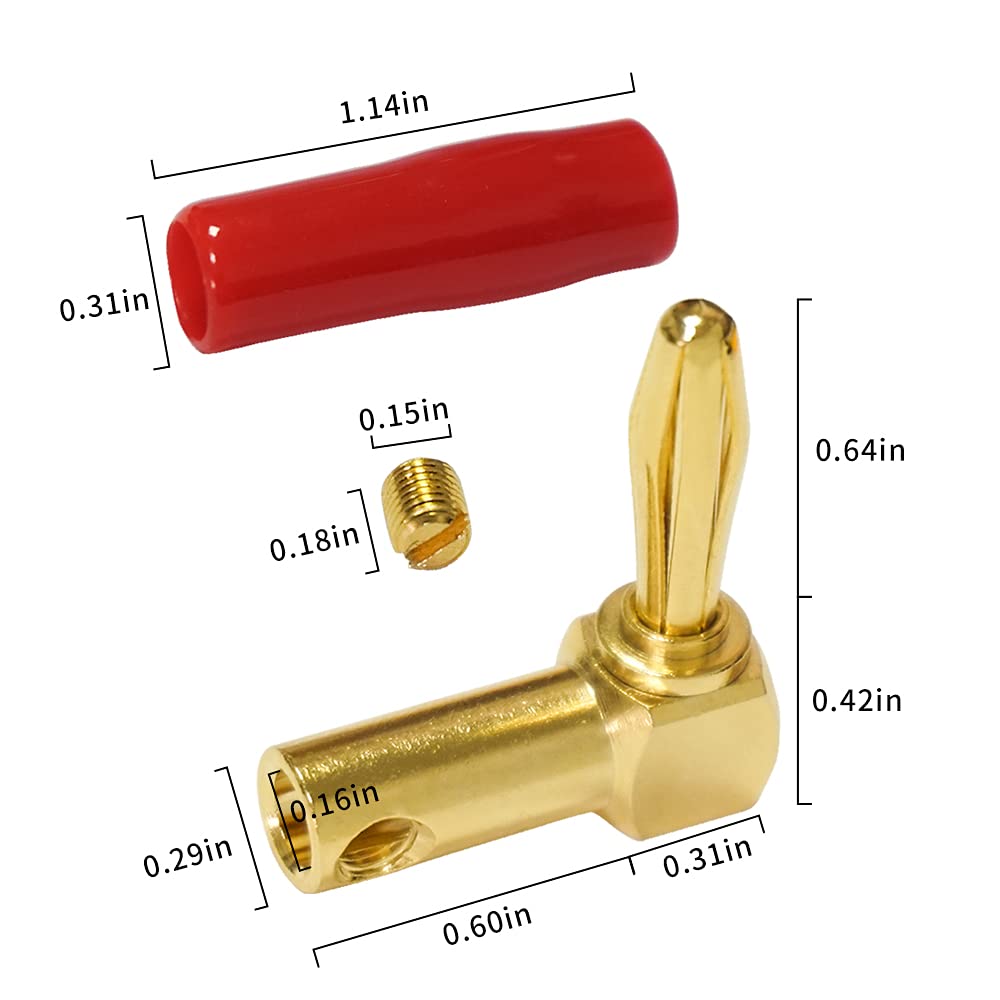 4VWIN 90 Degree Speaker Connectors Plugs Right Angle Speaker Banana