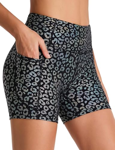 Image of THE GYM PEOPLE High Waist Yoga Shorts for Women's Tummy Control Fitness Athletic Workout Running Shorts with Deep Pockets