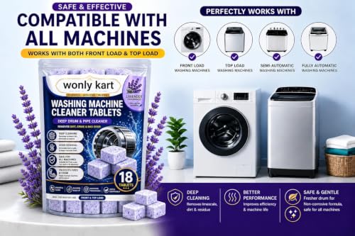 Image of Washing Machine Cleaner Tablets (18Tablets) | Drum & Pipe Deep Cleaner | Lavender Scent | Removes Odour, Limescale & Residue | For Front Load & Top Load Fully Automatic (lavender)