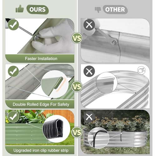 Galvanized Raised Garden Bed Outdoor- 6x2x1.4FT Planter Box, Green | Metal Raised Beds for Gardening, Steel Raised Garden Bed Kit with Safety Edging and Gloves for Vegetables, Flower, Herbs