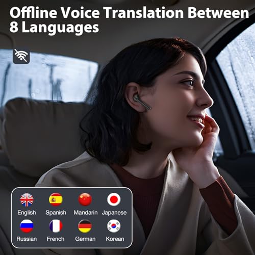 Image of AI Translation Earbuds Real Time 144 Languages & Accents Translator Earbuds with 8-Language Offline Translating Earbuds, Audifonos Traductores Ingles Espanol for Learning Travel Business (Black)
