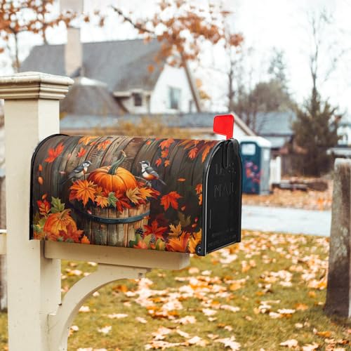 Image of Autumn Thanksgiving Pumpkin Magnetic Mailbox Covers Fall Maple Leaf Mail Box Cover Decoration Fall Autumn Large 25.5 inchx21 inch Mailbox Wrap Decor for Home Garden Yard Outside Decor