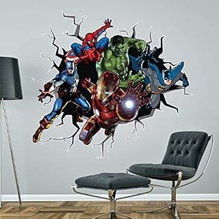 Superheroes Breaking Through Wall Sticker Hulk Spiderman Captain America Ironman Marvel Decal Mural (Large - 118cm high x 130cm Wide)