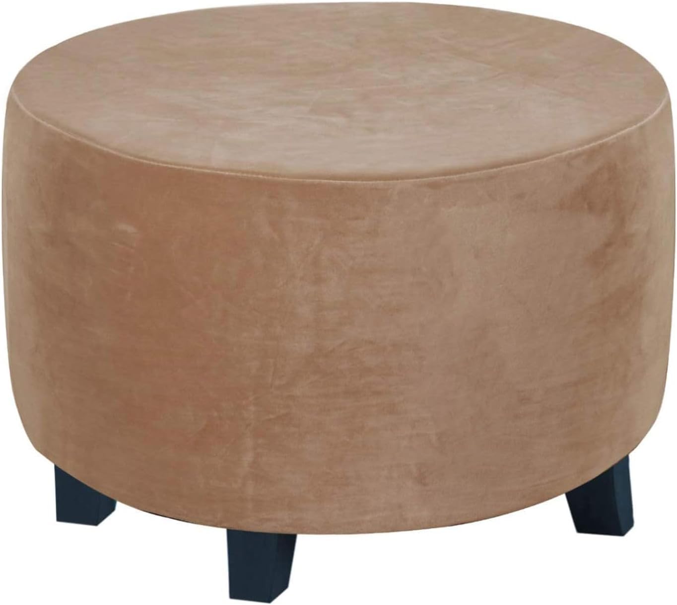 HACLEN Velvet Ottoman Cover Round, Stretch Footrest Stool Cover Washable Ottoman Slipcover Footstool Protector Foot Stool Cover (Coffee,Medium)