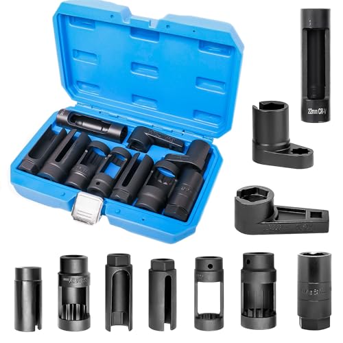 REINKO 10tlg Lambdasonden Schlüssel Lambdasonde Stecknüsse Steckschlüssel Werkzeug Lambdasonden-Einsatz 22mm 27mm 28mm 29mm 12-kant 1/2 3/8
