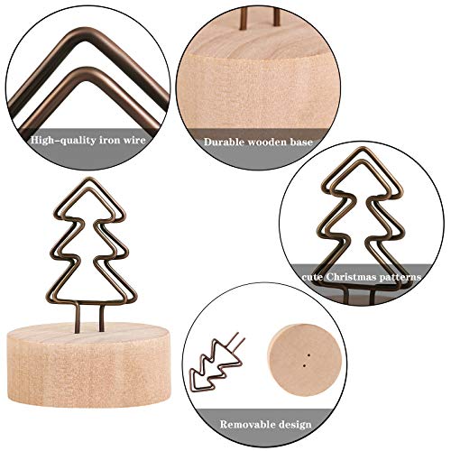 ADXCO 24 Pack Christmas Party Decoration Card Holders Wooden Base Card Holders Rustic Iron Wire Picture Picks Clip Holder Picture Memo Note Photo Clip for Wedding Office Christmas Table Decorations