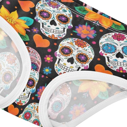 Joisal Girls Underwear Toddlers 2t Cotton Panties for Girl Fancy Briefs Kids Undies Colorful Sugar Skull Floral Black4