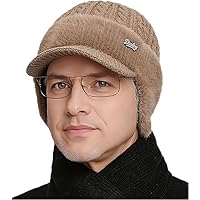Trapper Hat, Blocking Knitted Hats with Ear Flaps and Wool Brim, Soft Breathable, Baseball Beanie for Men Women (Khaki)