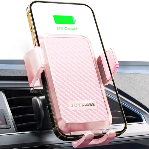 Image of Wireless Car Charger, JOYMASS 15W Fast Charging Auto Clamping Car Charger Cell Phone Holder Mount Vent for iPhone 15 14 13 12 Mini Pro Max, Samsung Galaxy S24 Ultra S23 S22 S21+ Note 20, etc - Pink