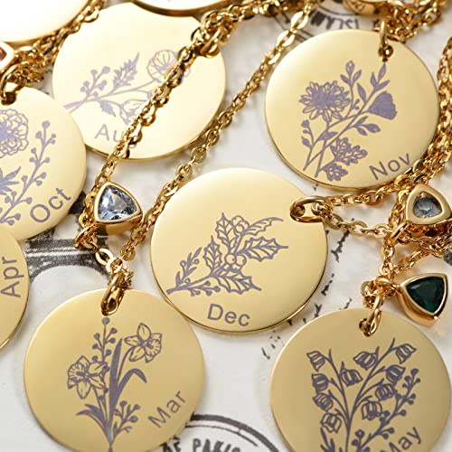 Mtmy Layered Birth Flower Necklaces, 18K Gold Plated Dainty Birth Month Flower Birthstone Pendant Necklaces Jewelry Gifts For Women(August-Poppy) #TOP4
