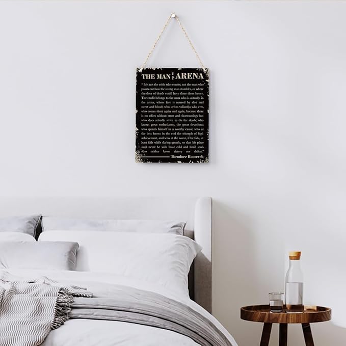 Mandala Soul Inspirational Quotes Wood Sign Motivational The Man in The Arena Theodore Roosevelt Quote Hanging Sign Speech Quotes Plaque Signs Farmhouse Home Office Bedroom Wall Decor Gift for Men 8x10 Inches 3