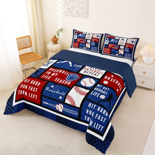 Image of Feelyou Baseball Theme Comforter Set Eat Bedding Queen Size for Kids