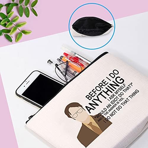 Dwight Funny Quote Canvas Zipper Pouch Before I Do Anything I Ask Myself Makeup Bag Gift for The Office Fan (Before I Do Anything Bag EU)