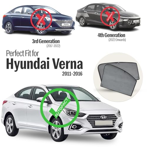 Image of Autofact Car Sunshades for Hyundai Verna Fluidic (2011 to 2016), UV Protection, Useful Car Accessories, Custom fit Sun Shades for Side Windows, Set of 4