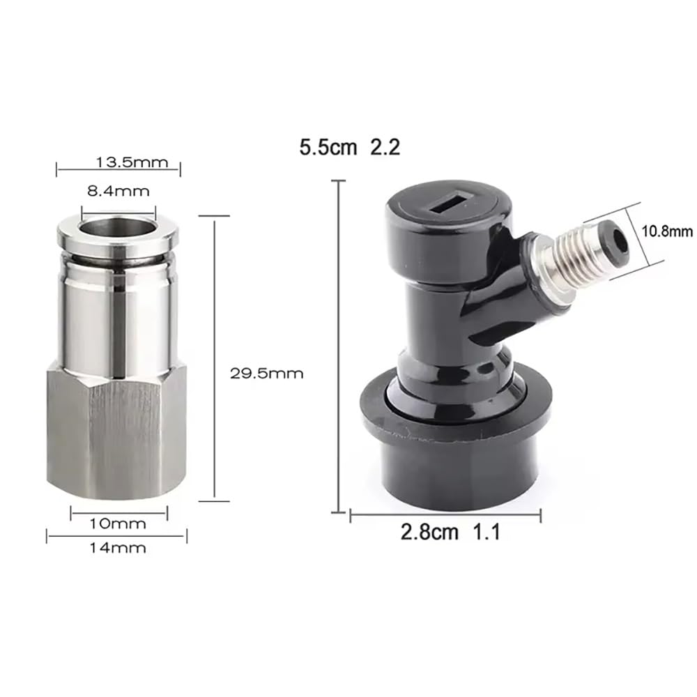 Ball Lock Keg Disconnect 1 Set - Schnellverbinder for Gas- Und Bierleitungen Mit 5/16" Und 3/8" Steckanschlüssen for Selbstgebrautes Bier(A)
