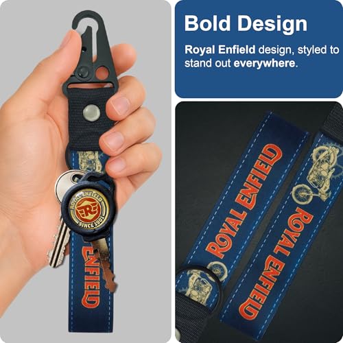 Image of SnapStrap RoyalRide Carabiner Keychain Compatible with Royal Enfield Strong Heavy-Duty Metal Clip with Fabric Key Ring Bike Accessory