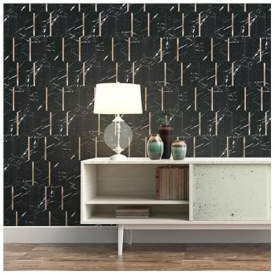 Tilingview 10-Sheet PVC Peel and Stick Tile for Kitchen Backsplash, Long Hexagon Self-Adhesive Metal Mosaics for Background, Bathroom, Home Décor (Black Marble)