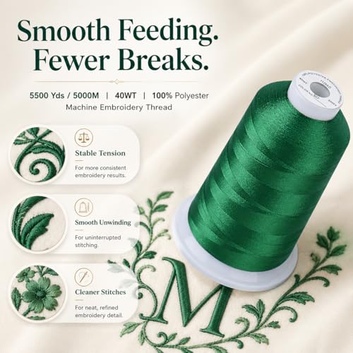 Image of Simthread Embroidery Machine Thread 5000M 40WT Polyester, Leaf Green 509 | 5000M 40WT polyester thread feeds smoothly for home or commercial embroidery projects.
