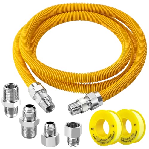 Puxyblue [2025 NEW] 72' Flexible Gas Line Kit for Dryer Stove Range Flexible Stainless Steel Gas Dryer Kit - 5/8' OD(1/2' ID) Dryer Gas Line with Connector 3/4' FIP & 1/2' MIP & 3/4' MIP Fitting
